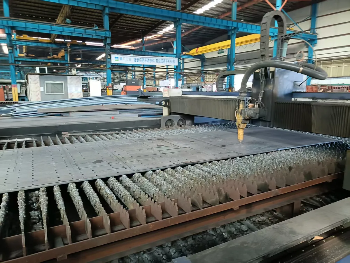 Structural steel plates and fabricated sections prepared for project assembly